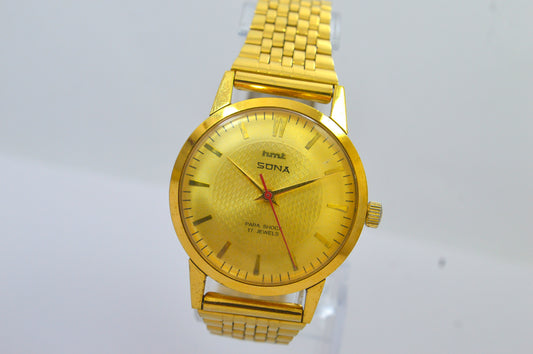 Hmt Sona Golden Dial 17 Jewels Analog Wrist Watch For Men's