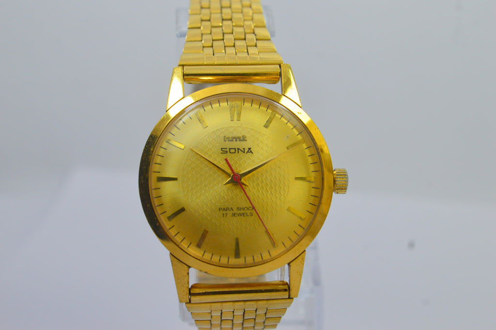 Hmt Sona Golden Dial 17 Jewels Analog Wrist Watch For Men's