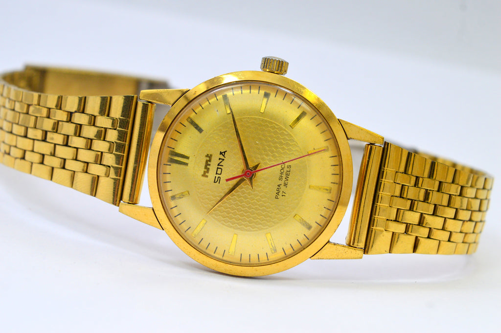 Hmt Sona Golden Dial 17 Jewels Analog Wrist Watch For Men's
