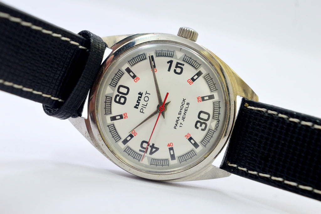 Hmt Pilot White Dial 17 Jewels Analog Wrist Watch For Men's