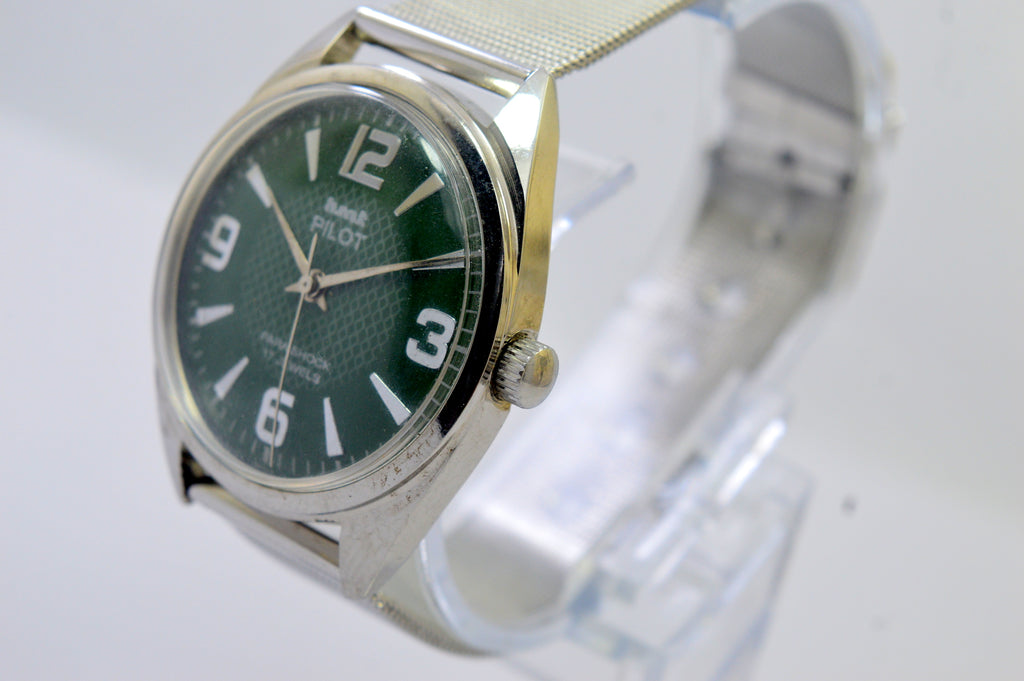 Hmt Pilot Green Dial 17 Jewels Analog Wrist Watch For Men
