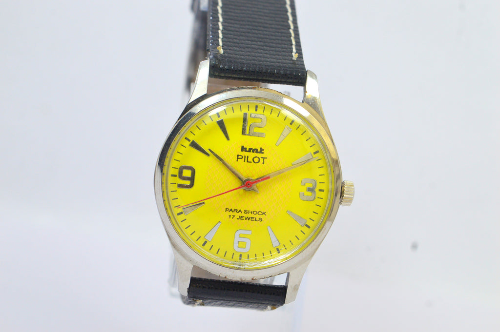 Hmt Pilot Yellow Dial 17 Jewels Analog Wrist Watch For Men