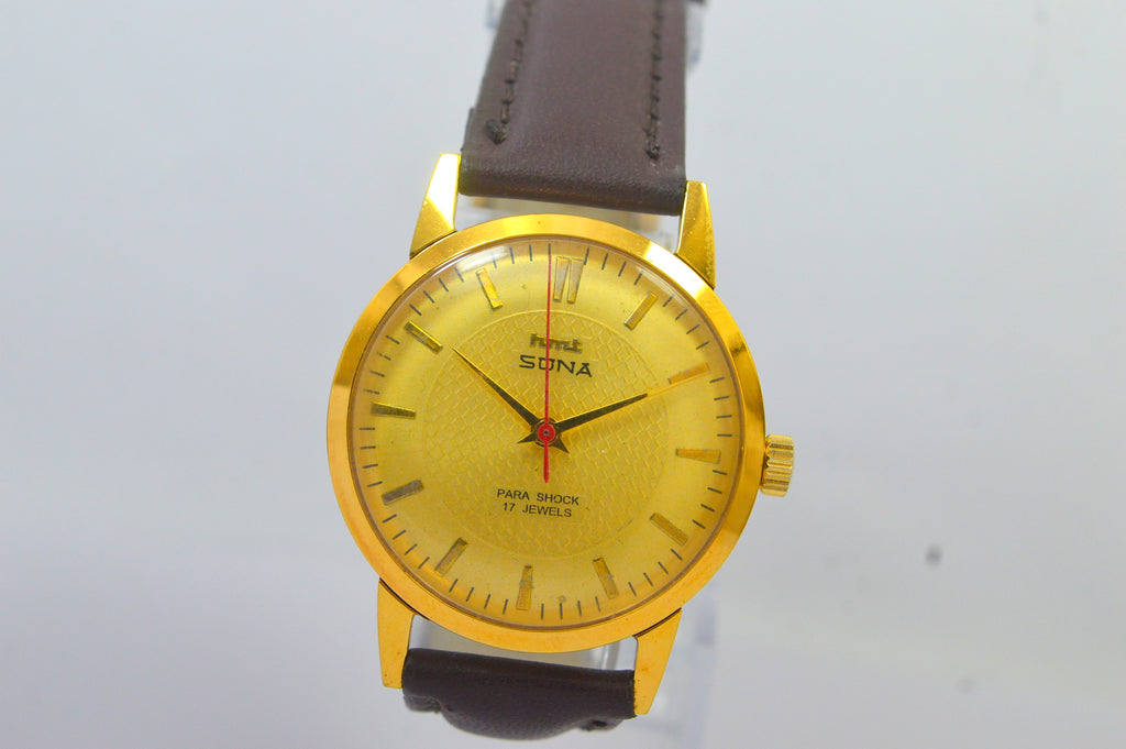 Hmt Sona Golden Dial 17 Jewels Analog Wrist Watch For Men