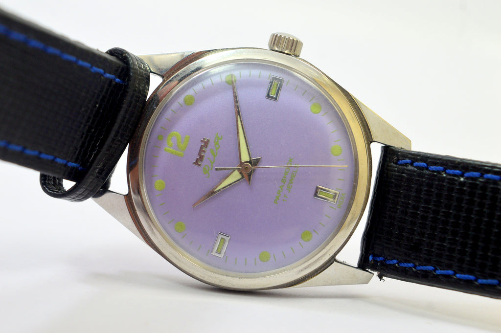 Hmt Pilot Purple Dial 17 Jewels Analog Wrist Watch For Mens