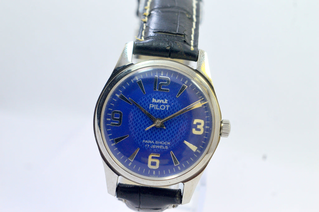 Hmt Pilot Blue Dial 17 Jewels Analog Wrist Watch For Men