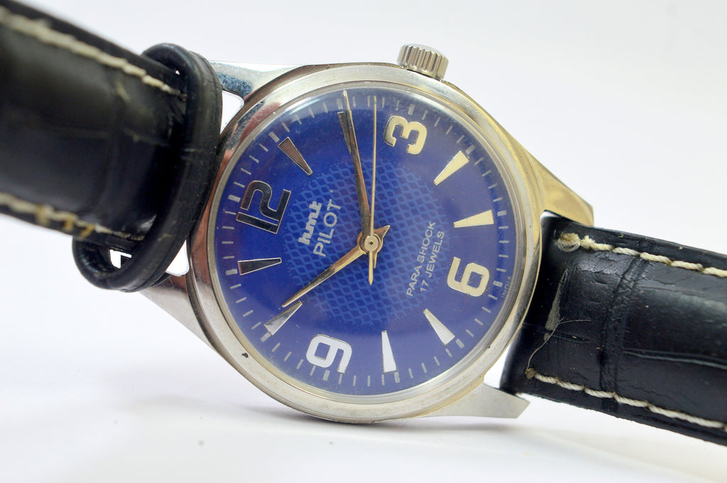 Hmt Pilot Blue Dial 17 Jewels Analog Wrist Watch For Men