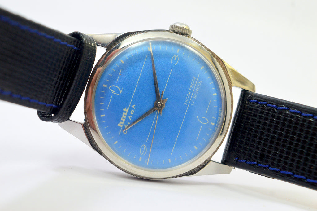 Hmt  Chinar Blue Dial 17 Jewels Analog Wrist Watch For Men